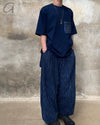AVIVA JIFEI XUE Blue Striped Panel Wide Leg Pants S22-CWLP